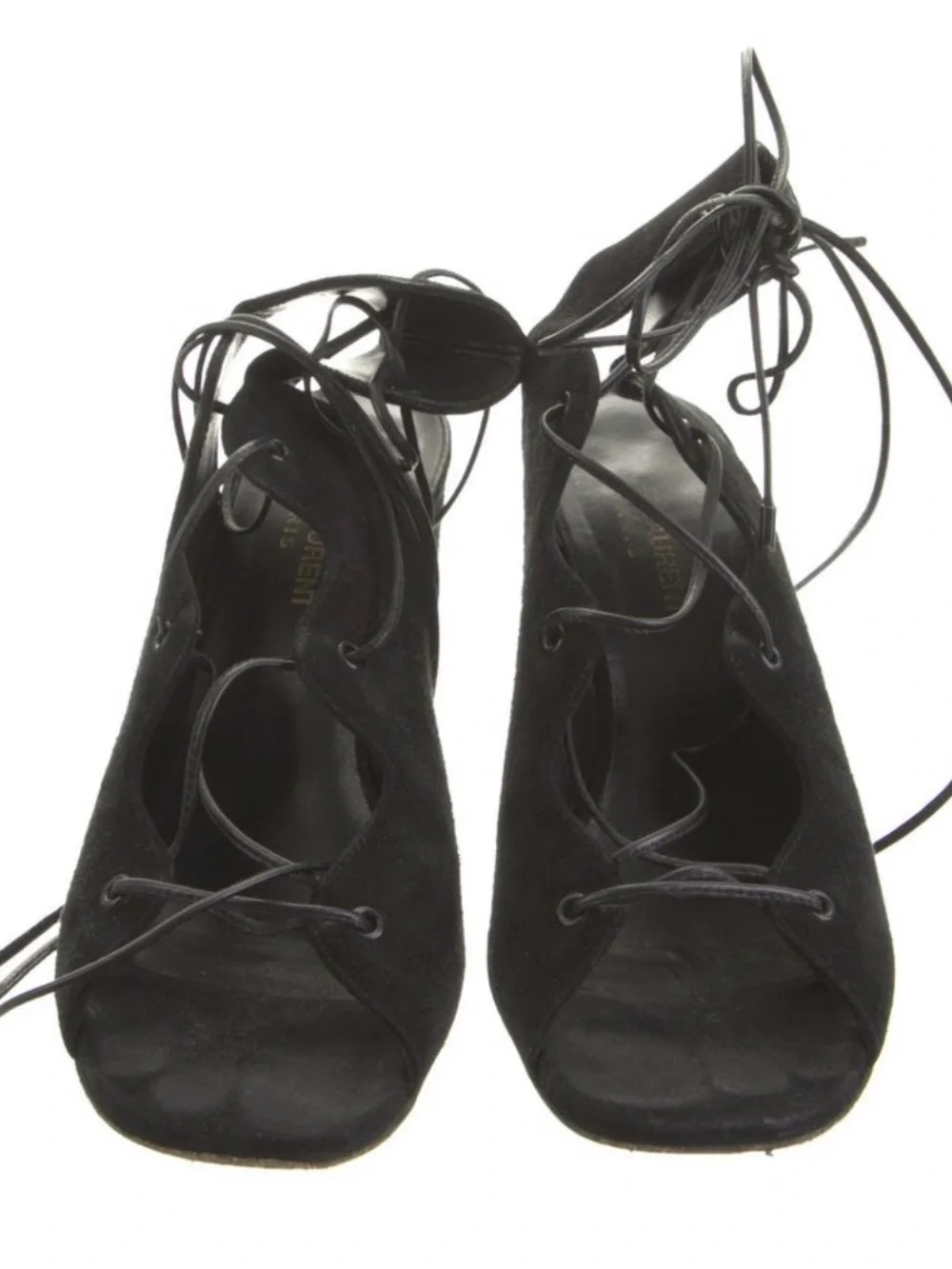 Yves Saint Laurent Black Lace-Up Suede Block Heel Sandals